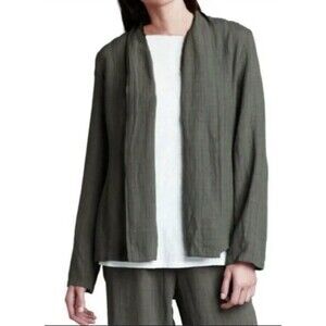 Eileen Fisher‎ Orega Drape Front Basket Crepe Linen Blend Jacket Size Large $278